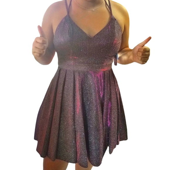 Sequin Hearts Junior's Size 13 Dress Pink Silver Fit Flare Sparkes Prom Wedding - Picture 12 of 12